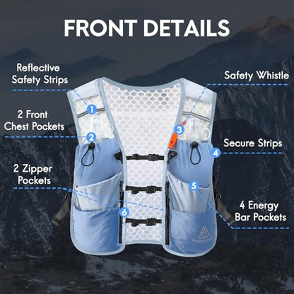 Haimont 5L Trail Running Hydration Vest with Soft Flasks - color: Light Blue, size: Large