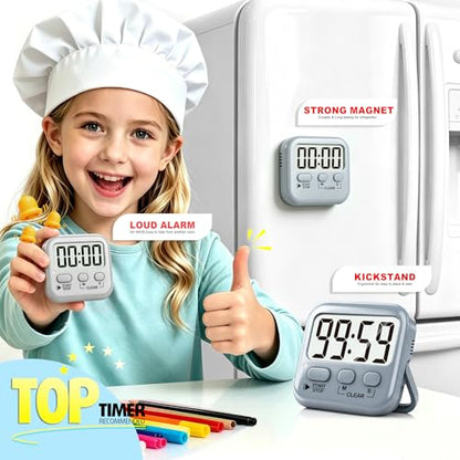 Antonki 2 Pack Digital Timer for Kids Classroom Kitchen Timers for Cooking - color: Space Grey