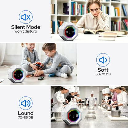 Visual Timer for Kids Kitchen Timer Pomodoro Magnetic Visual Countdown - color: Silvery