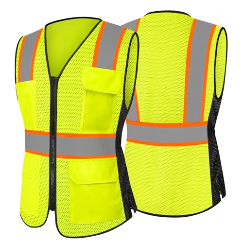 Safety Vest for Women 9 pockets Womens Safety Vest, Yellow L - color: Yellow, size: Large