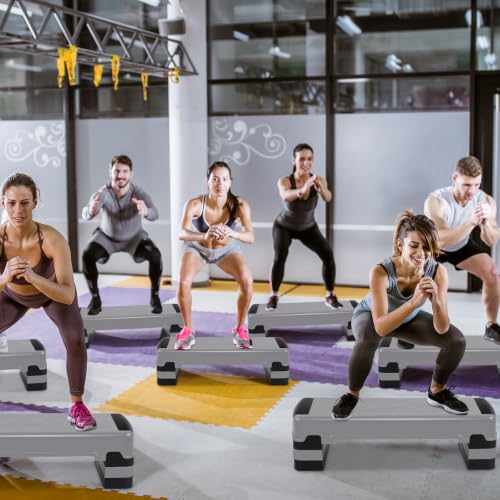 GYMAX Exercise Step Platform, 35.5” x 12.5" Extra Large Aerobic Stepper - color: Grey