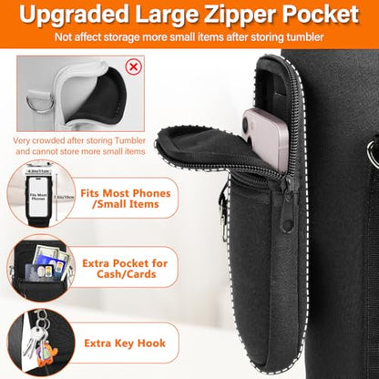 LEFOR·Z Water Bottle Carrier Bag with Phone Pocket Compatible with Stanley/Meoky 40 oz Tumbler with Handle,Water Bottle Holder Pouch with Adjustable Strap Compatible with Stanley Cup Accessories - color: Black-Style B