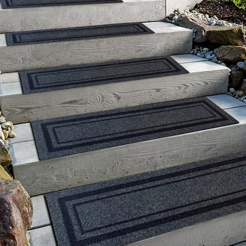 Aucuda 6pcs 8.5" x 30" Stair Treads for Dogs on Wooden Steps, Gray Border. - color: Black Border, size: 8.5" x 30"
