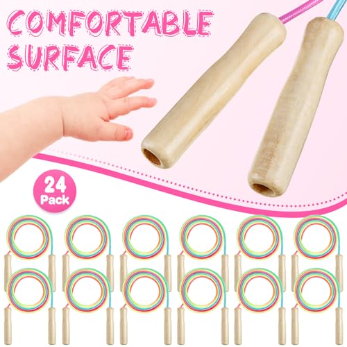 24 Pcs Jump Ropes Bulk 8.53 ft Rainbow Cotton Skipping Ropes with Wooden Handle for Exercise Physical Christian Charity Donation Operation Christmas Supplies