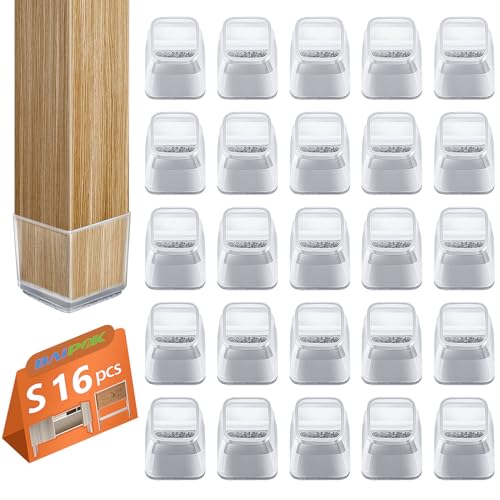 BAIPOK 16Pcs Square Chair Leg Floor Protectors for Hardwood Floors - color: Transparent-16pcs, size: Square S (0.90'' -1.22'')