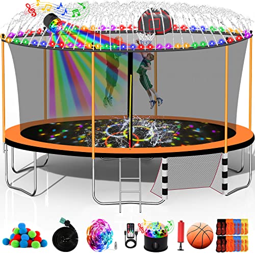 10FT 12FT 14FT 15FT 16FT Trampoline for Kids Adults, 1500 LBS Outdoor Trampoline with Basketball Hoop, Enclosure Net, Ladder, Recreational Trampolines Backyard for Kids Teens - color: Amazing Orange, style: 16ft