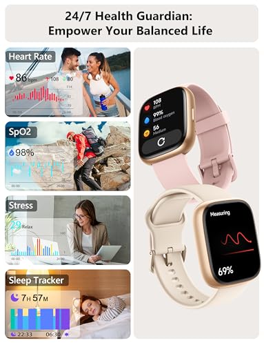 Smart Watch 2026 Upgrade for Women Men Android & iPhone [2 Bands, 44mm case, 1.83''], Alexa Built-in, Make/Answer Call, HR SpO2 Sleep Stress Monitor Fitness Tracker, IP68 Waterproof Step Counter Watch - color: Beige
