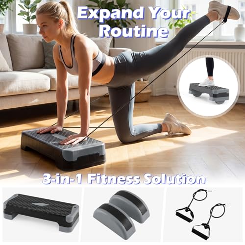 Goplus 3-in-1 Aerobic Step Platform, 600 LBS Adjustable Exercise Stepper - color: Gray