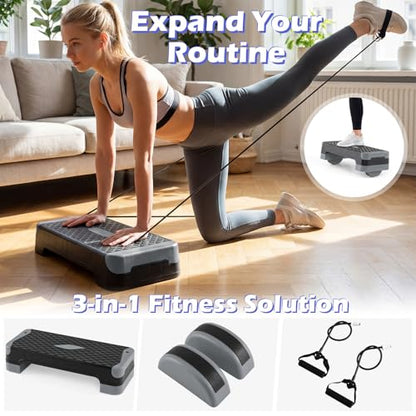 Goplus 3-in-1 Aerobic Step Platform, 600 LBS Adjustable Exercise Stepper - color: Gray