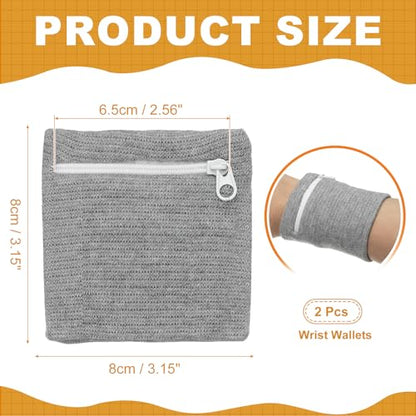 Wrist Wallet Wristband with Zipper, Cotton Wrist SweatBands Sports Absorb Sweat Wristbands - color: Gray