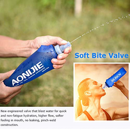 AONIJIE TPU Soft Folding Water Bottles Collapsible Flask for Hydration Pack for Running Hiking Cycling Climbing Pack of 2 (250ml with Straw -Pack of 2) - color: 250ml with Straw -Pack of 2