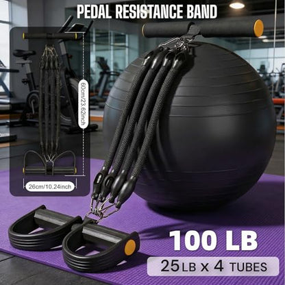 Upgraded Pedal Resistance Band with 4x25 lbs Resistance Tubes Multifunction Home Gym Workout Equipment for Sit Up & Calves Back ABS Leg Hip Arm Exercise - color: Black