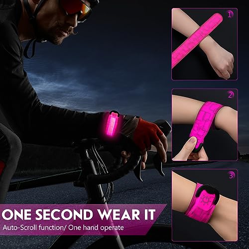 Simket LED Armband Rechargeable for Running(2 Pack), Running Lights for Runners, Running Lights, High Visibility Reflective Running Gear Adjustable Light Up Arm Bands for Men Women Kids - color: pink