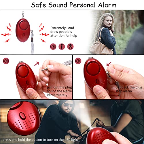 Safety Keychain Full Set for Women, Safety Keychain Set with Personal Alarm, 9 Pcs Protective Accessories for Women - color: Red