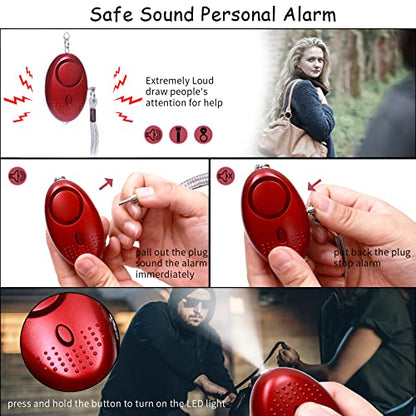 Safety Keychain Full Set for Women, Safety Keychain Set with Personal Alarm, 9 Pcs Protective Accessories for Women - color: Red
