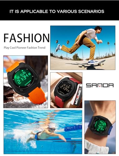 FANMIS Men's Digital Sports Watch Big Face Stopwatch Outdoor Rubber Strap - color: Turquoise White