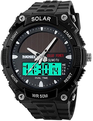 FANMIS Men Sports Outdoor Watch Analog Digital Multifunctional Black Watch - color: Black