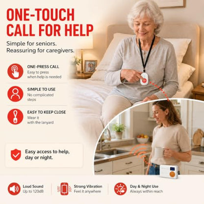 CallToU Caregiver Pager, 2 Call Buttons for Elderly at Home, 2 Receivers - size: 2 call buttons + 2 receivers