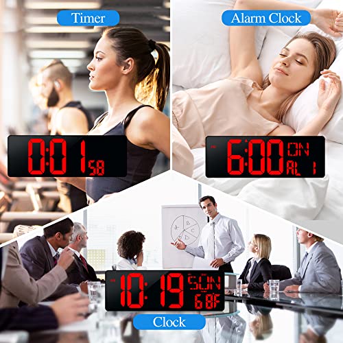 17.2"Large Digital Wall Clock Large Display with Remote Control 180°Visible - color: Red