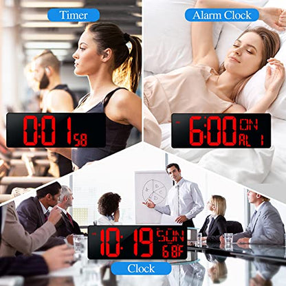 17.2" Large Digital Wall Clock Bluetooth Auto Sync Time Big Timer Red - color: Red&black Shell