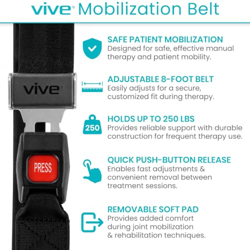 Vive Mobilization Belt for Physical Therapy with Buckle - Manual Traction Stretching Band - PT Traction Strap Belt for Stretching, Mobility, Massages & Exercise