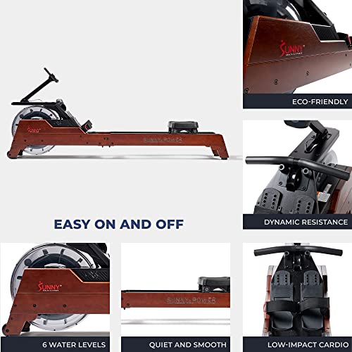 Sunny Health & Fitness Premium Water Rower w/Intensive Dynamic Real-Time Resistance, 300 LB Capacity Flip-able Rowing Machine for Home Training, Optional Free SunnyFit App Connection - color: Brown