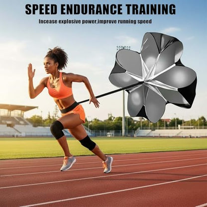 Running Speed Training, 56 inch Speed Drills Resistance Parachute Running Sprint Chute Soccer Football Sport Speed Training - color: black