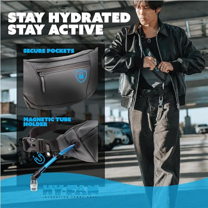 HY-FAN Handy On-The-Go Hydration Water-Repellent Malecon Premium Pack, Includes Magnetic Tube Holder and Extra-Wide Comfort Strap, 17 Fluid Ounce Capacity (1, Black) - color: Black