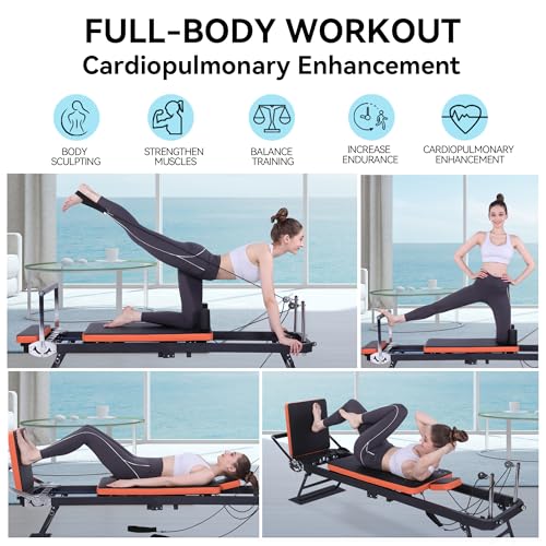 Pilates Reformer,Dpiolrcag Foldable Pilates Machine & Equipment for Home Use and Gym Workout with Jump Board, Suitable for Advanced and Beginners Users, Up to 250 lbs Weight Capacity
