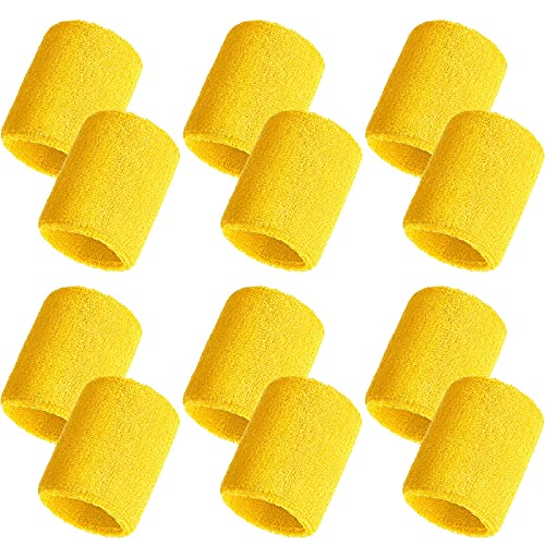 Bememo 12 Pcs Sweatbands Wrist Bands - color: Yellow, size: 3.15 Inch
