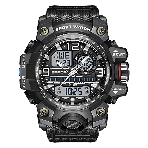 AIMES Men's Watches Sports Outdoor Waterproof Military Watch LED Date Alarm Stopwatch Multi-Function Tactics Big Face Wristwatch for Men - color: 3133-Black white
