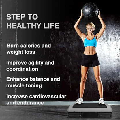 Exercise Workout Aerobic Step Platform Trainer, 28.5" Aerobic Stepper with 4"-6"-8" Adjustable Height Risers