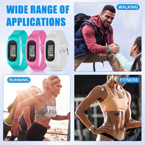 Kenning 3 Pcs Walking Running Pedometer Watch - color: Pink, White, Mint Green