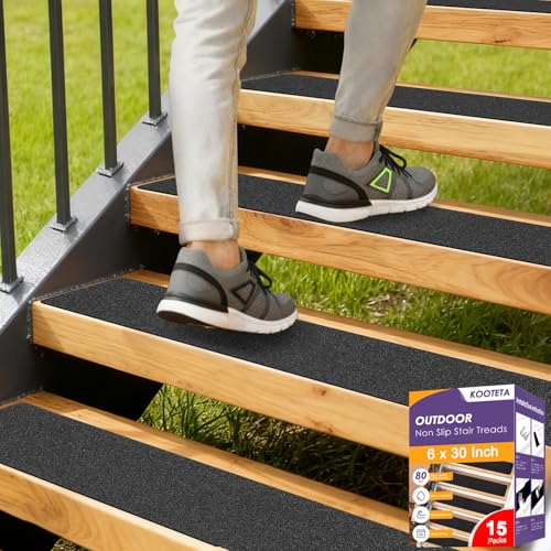 Outdoor Stair Treads Non Slip for Wooden Steps, KOOTETA 6" x 30" 15 Pack - color: Outdoor-Black, size: 6" x 30" x 15 Pack