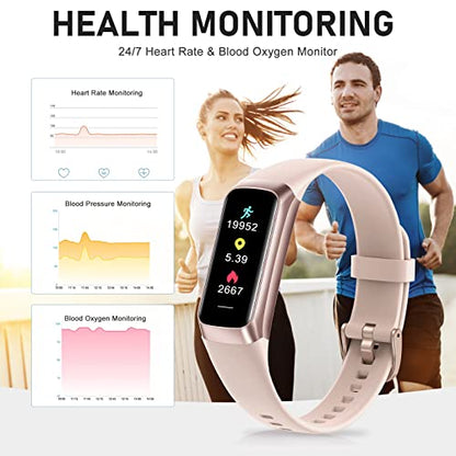 Fitness Tracker with 24/7 Heart Rate Blood Pressure Blood Oxygen Sleep Monitor, 1.1" AMOLED Touch Screen Activity Trackers, Waterproof Step Counter Health Pedometer for Women - color: pink