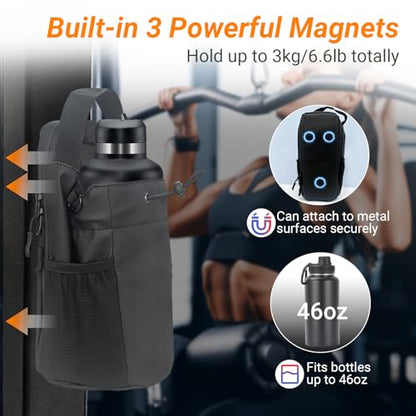 Magnetic Gym Bag for Men & Women Magnetic Water Bottle Holder Small Gym Accessories Crossbody Bag for Fitness Lovers - color: Black
