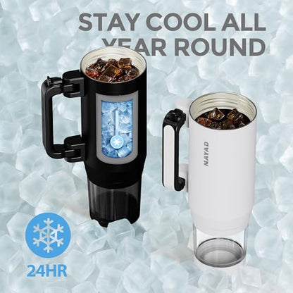 23oz Insulated Tumbler with Foldable Handle & 10oz Snack/Pill Container - color: white