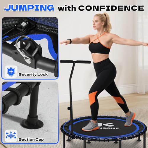 K KENSONE 40/48" Rebounder Trampoline for Adults, Bungee, 450/550 LBS Quiet - color: Blue, size: 48" T-Bar