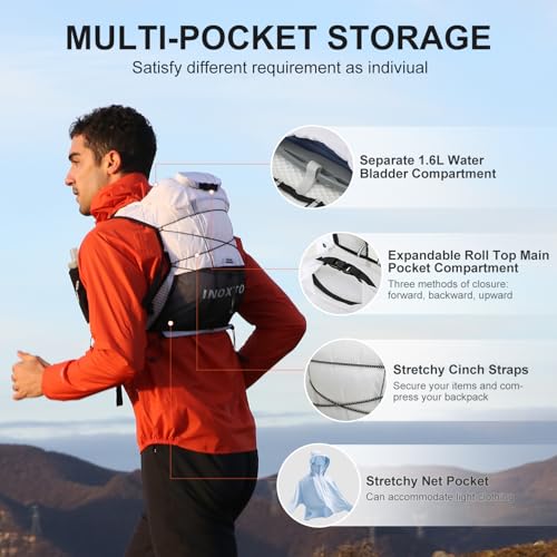 IX INOXTO Running Vest Hydration Backpack, Lightweight Running Backpack Hydration Pack with 1.6L Water Bladder Daypack for Trail Running Hiking Cycling Race Marathon for Women Men - color: White