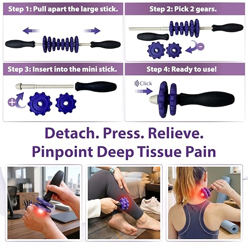 ONIPAX 3-in-1 Muscle Roller Stick - Adjustable Deep Tissue Massage Tool - color: Purple