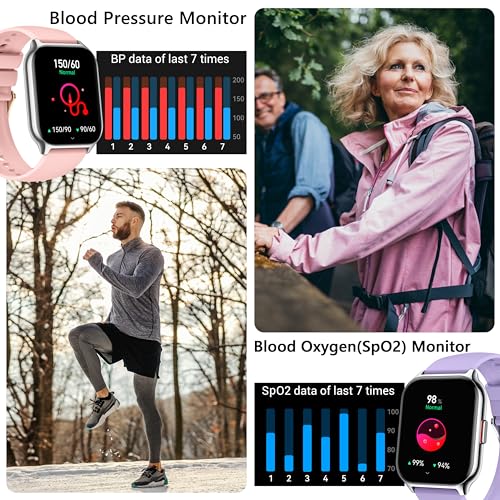 Smart Watch 45mm for Women Men(Dial/Answer Calls), 2.0" Fitness Tracker Watch with Heart Rate/Blood Pressure/Blood Oxygen Monitor for Android iOS - color: Pink+Purple