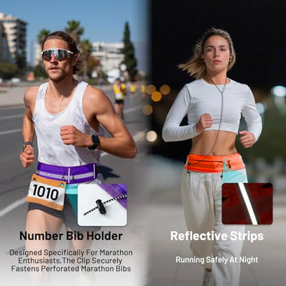 MIER Running Belt for Women & Men, Fanny Pack with Marathon Bib Clip Purple - color: Purple