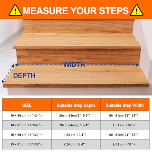 Spurtar Clear Stair Treads for Wooden Steps Covers Indoor, Anti Slip Stair Strips, Transparent Non Slip Grip Tape, Waterproof Staircase Runner Stickers Non Skid Tape, 6"x32", 15 Pack - size: 6"x32"