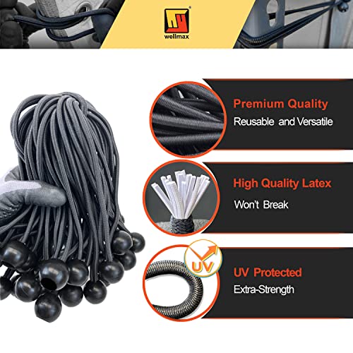 Wellmax 100 Pack 6 Inch Ball Bungee Cords, Heavy Duty 5mm, Black - color: 6 Inch Black