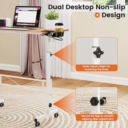 Hadulcet Small Standing Desk with Wheels, Rolling Desk Adjustable Height - color: Oak, size: 31.5"