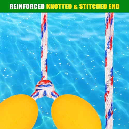 Dolibest 75FT Floating Water Ski Rope with Comfortable Handle, 4-Section Adjustable Wakeboard Tow Rope for Wakeboarding,Waterskiing,Kneeboarding & Tubing, 1600LB Strength & Reinforced End - color: White + Red + Blue (with Float Ball)