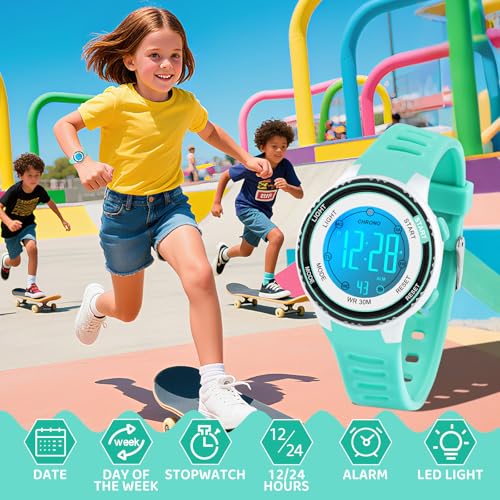 DTKID Digital Kids Watch 30 M Waterproof for Girls Boys 5-16 - color: Blue
