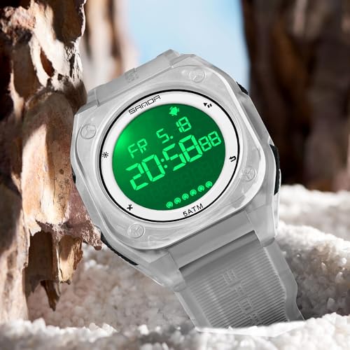 FANMIS Men's Digital Sports Watch Big Face Stopwatch Outdoor Rubber Strap - color: Turquoise White