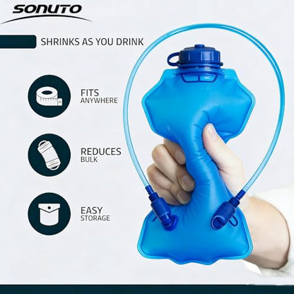 【Sonuto 2L Large Capacity Collapsible Sports Water Bottle】-Soft Flask Canteen with Wide Mouth-Portable Leak Proof and BPA -Free for Running, Hiking, Cycling, Gym Workouts