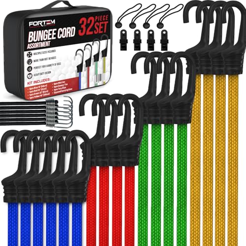 FORTEM Bungee Cords with Hooks, 32pk 10" 18" 24" 32" 40 Bungees & Tarp Ties - size: Pack of 32 Standard (10", 18", 24", 32", 40")